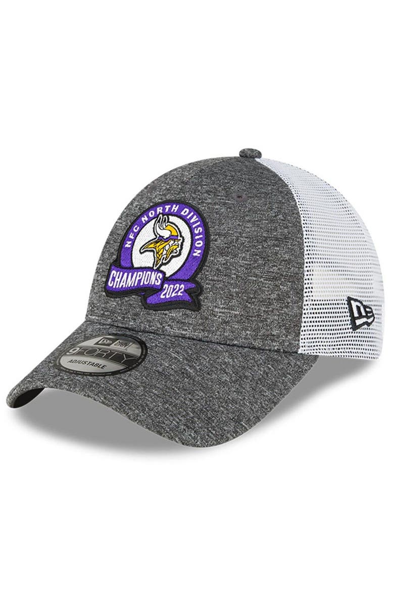 New Era Heather Gray Minnesota Vikings 2022 NFC North Division Champions Locker Room 9FORTY Adjustable Hat, Main, color, 