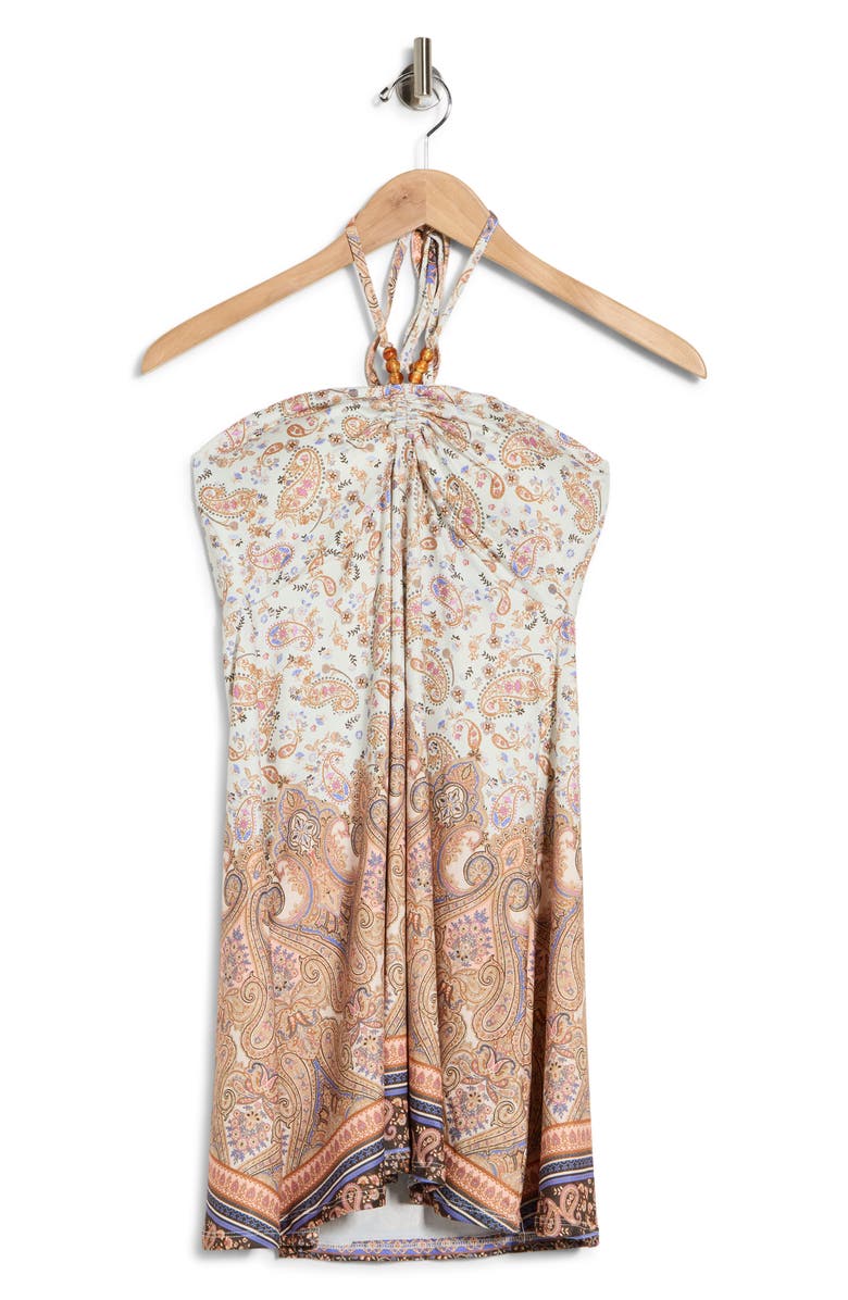 Madden Girl Halter Ruched Babydoll Minidress, Alternate, color, Taupe Combo
