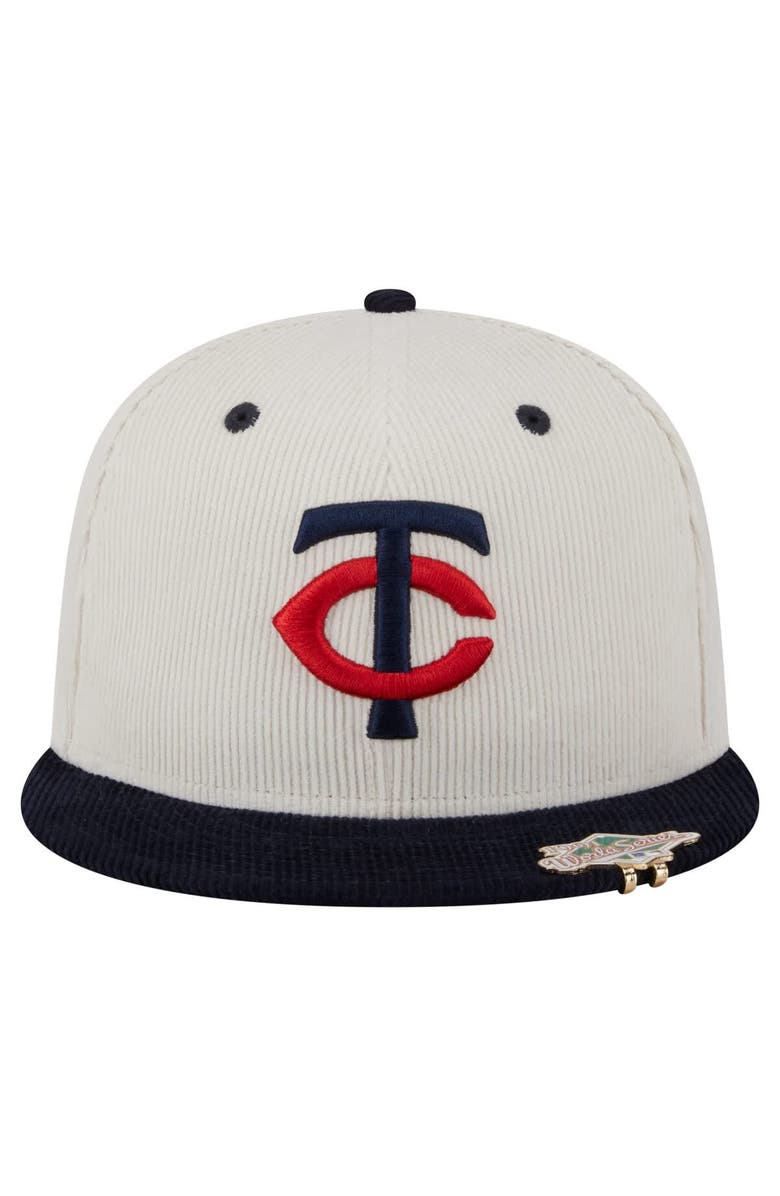 New Era Men's New Era Cream/Navy Minnesota Twins Two-Tone Corduroy 59FIFTY Fitted Hat, Alternate, color,