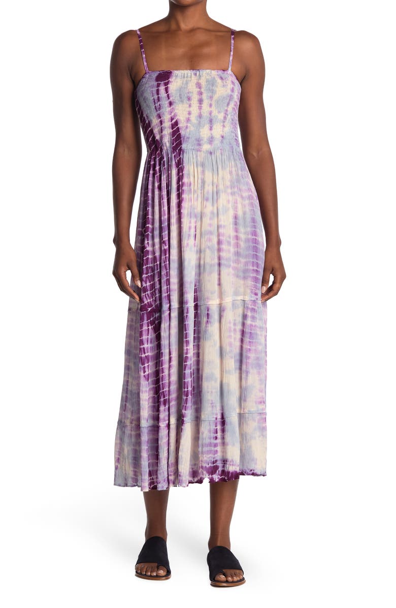 Angie Tie-Dye Smocked Sleeveless Maxi Dress, Main, color,