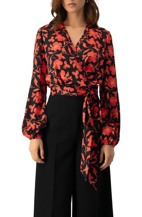 Floral Wrap Blouse with Tie Waist
