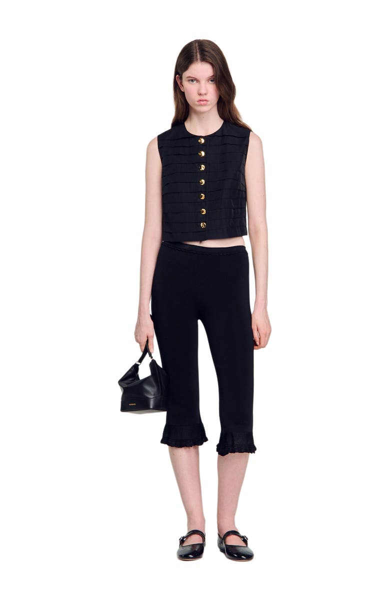 SANDRO Pleated crop top, Alternate, color, Black