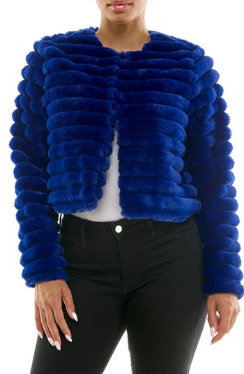 Nina Leonard Faux Fur Long Sleeve Bolero In Blue