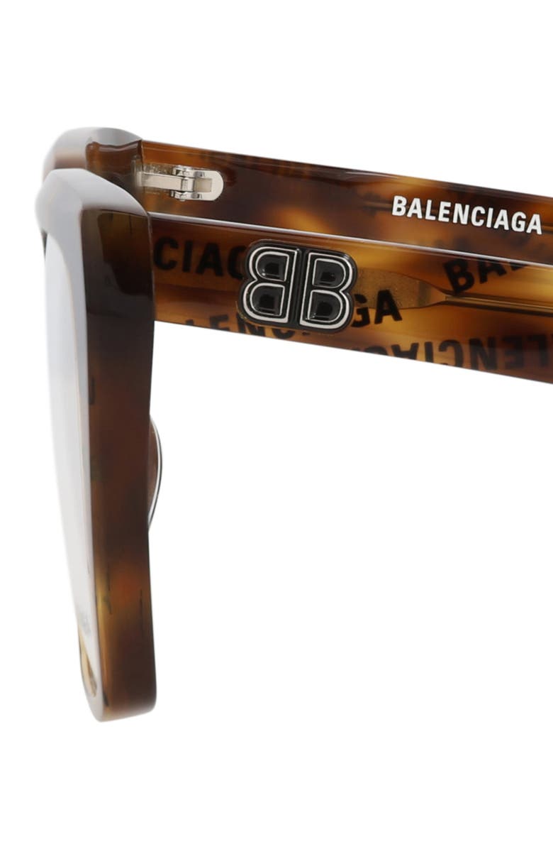 Balenciaga 53mm Rectangular Optical Glasses, Alternate, color, Havana Havana Transparent