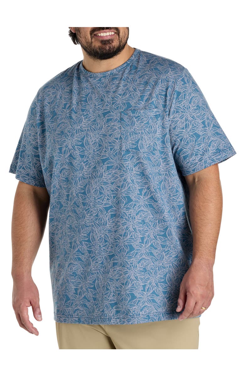 Harbor Bay by DXL Big & Tall Floral Print Moisture-Wicking Pocket T-Shirt, Main, color, Blue Ashes