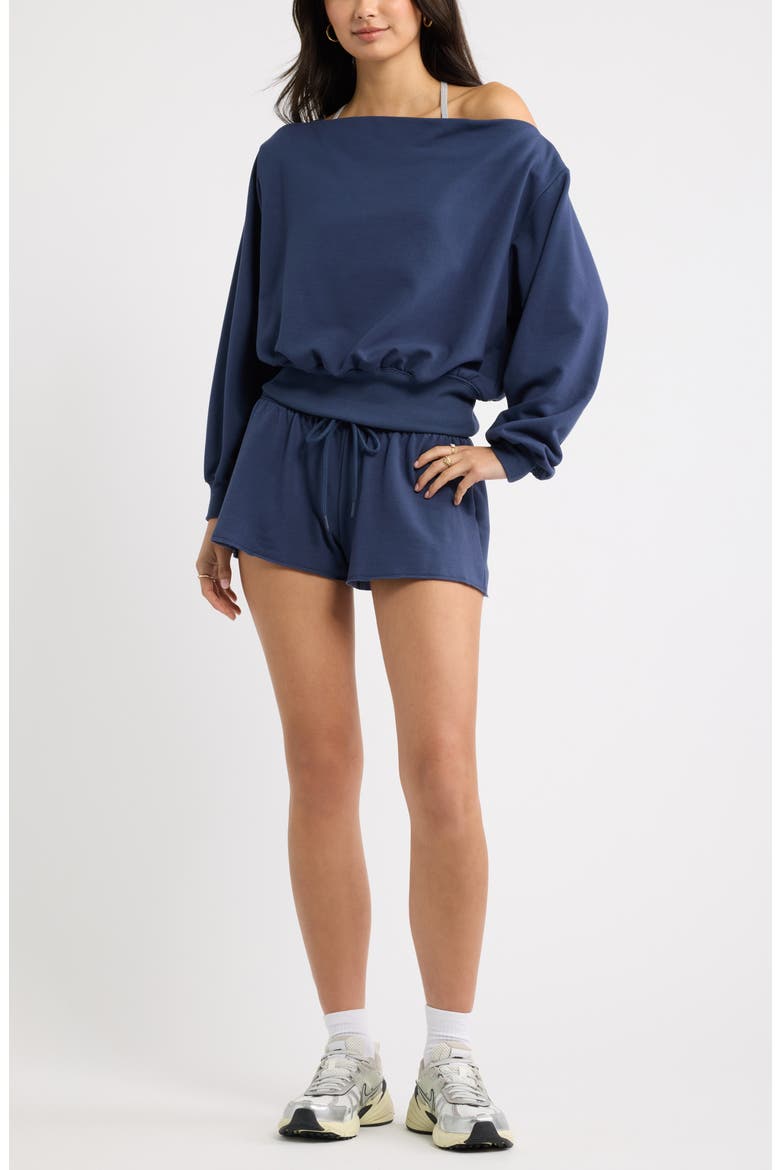 Off the Shoulder Sweatshirt, Alternate, color, NAVY INDIGO