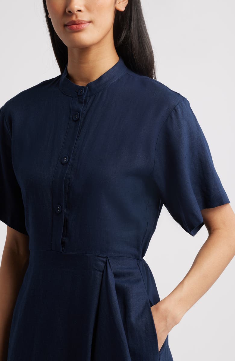 MELLODAY Draped Linen Blend Midi Shirtdress, Alternate, color,