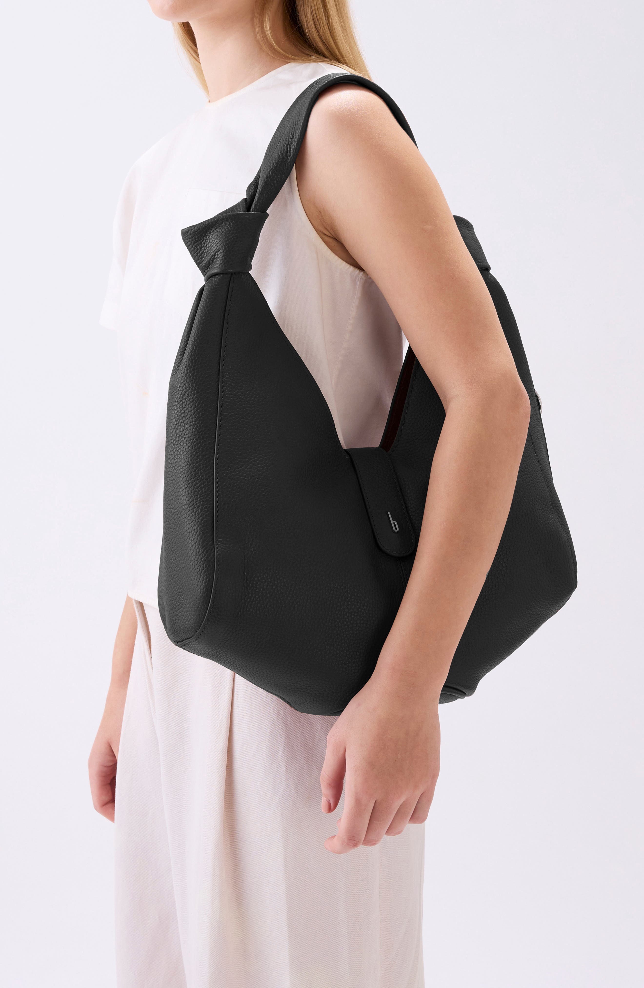 behno Nelli Pebble Leather Hobo Bag, Alternate, color, Black