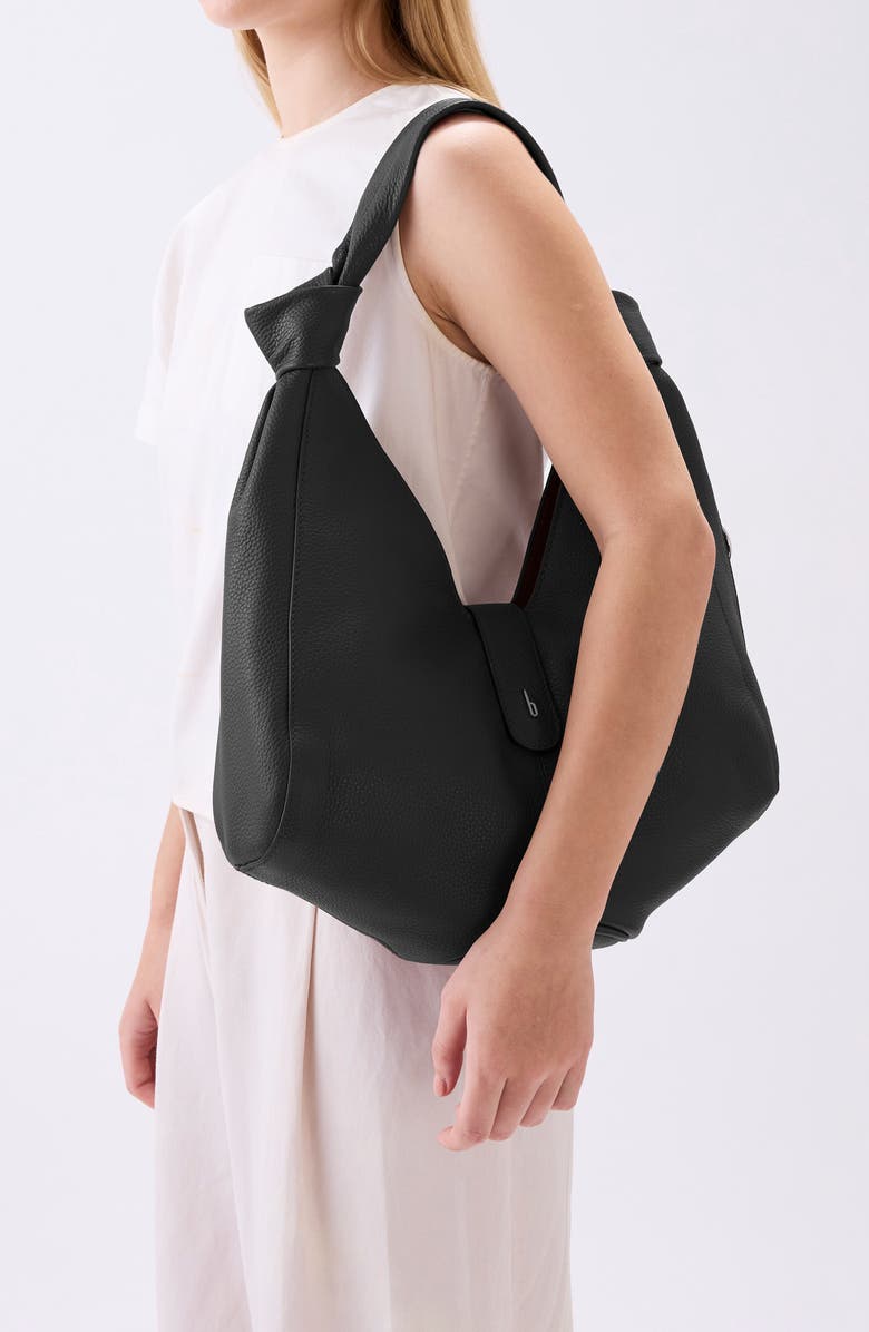 behno Nelli Pebble Leather Hobo Bag, Alternate, color, Black