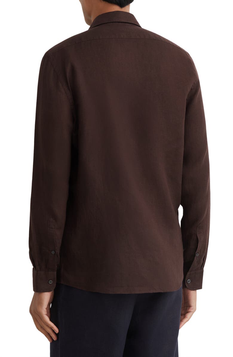 Reiss Ruban Solid Linen Button-Up Shirt, Alternate, color, Chocolate Brown