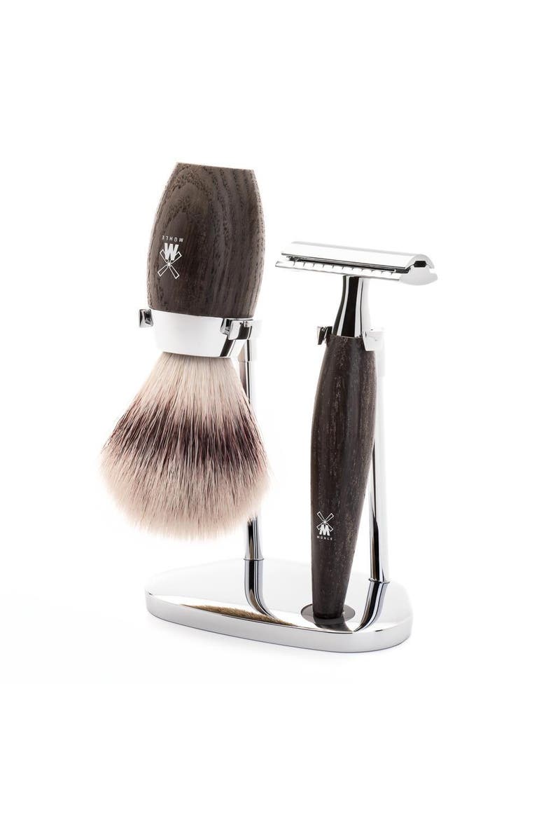 Kosmo Bog Oak 3-Piece Silvertip Fiber & Safety Razor Shaving Set, Main, color, Bog Oak