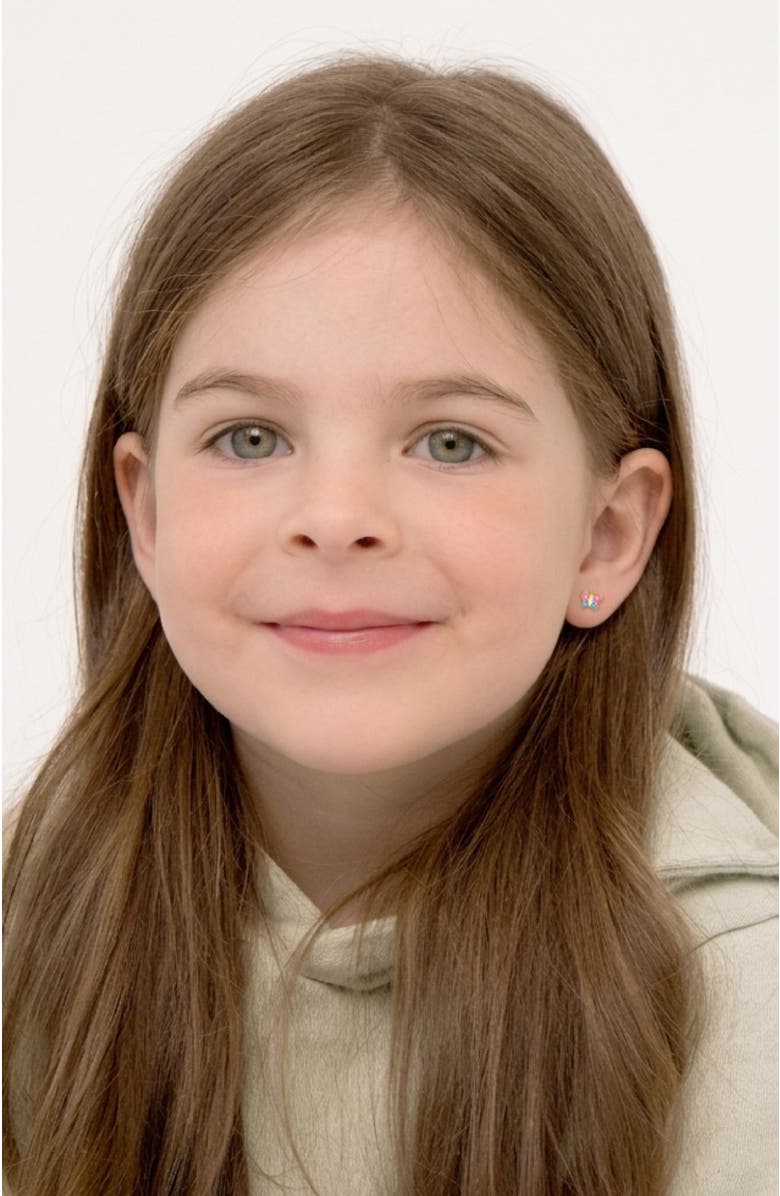 In Season Jewelry 14k Two Tone Colorful Butterfly Earrings, Alternate, color, Pink