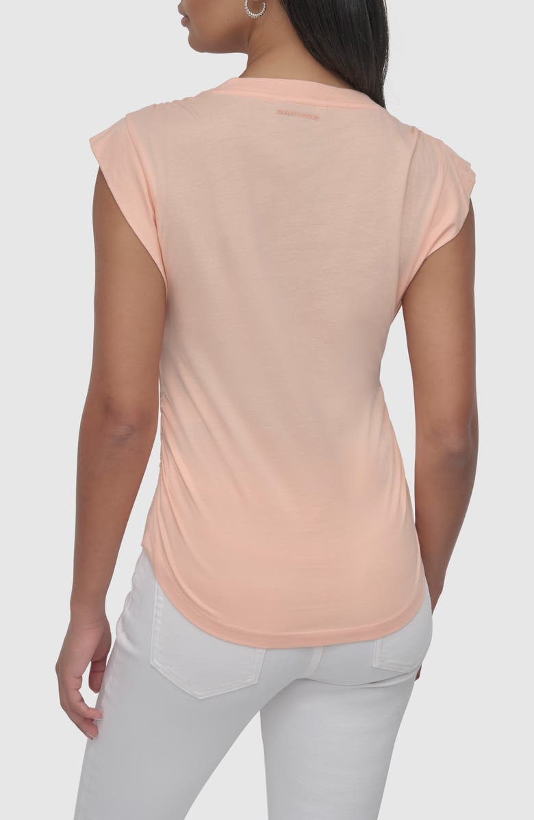 DKNY Jeans V-Neck Ruched Shoulder Top, Alternate, color, Tropical Peach