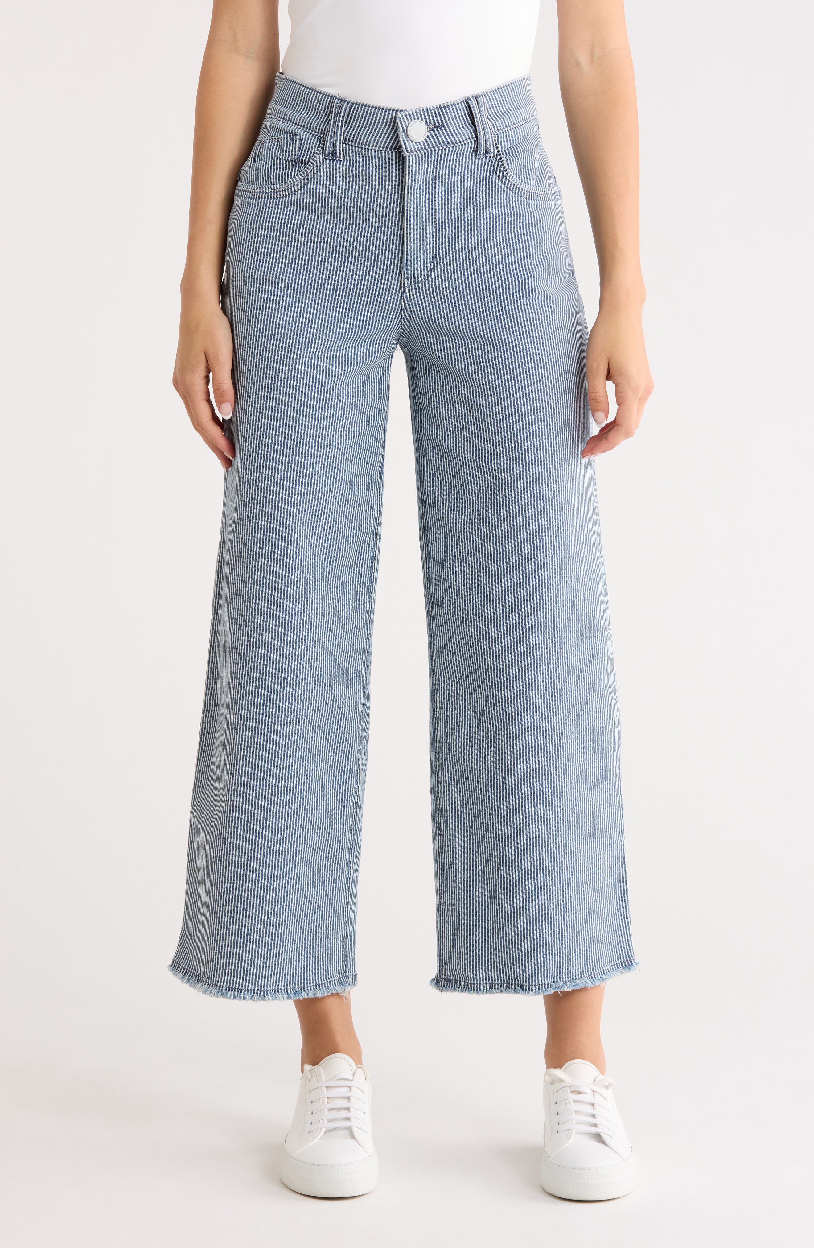 Democracy High Waist Fray Hem Wide Leg Jeans