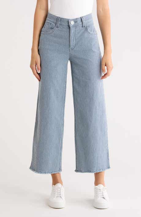 Democracy High Waist Fray Hem Wide Leg Jeans