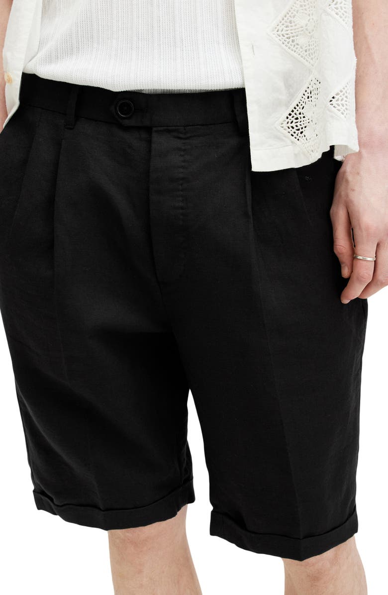 AllSaints Ora Tallis Pleated Cotton & Linen Shorts, Alternate, color, Faded Black