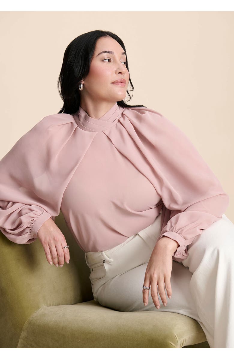 ELOQUII Draped Sleeve Chiffon Top, Alternate, color, Pinkish Petals