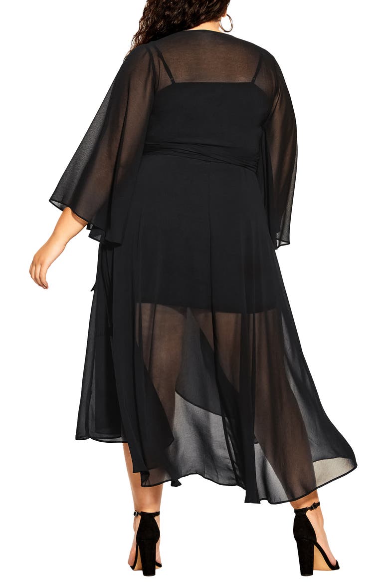 Long Sleeve Sheer Chiffon Maxi Wrap Dress, Alternate, color, BLACK