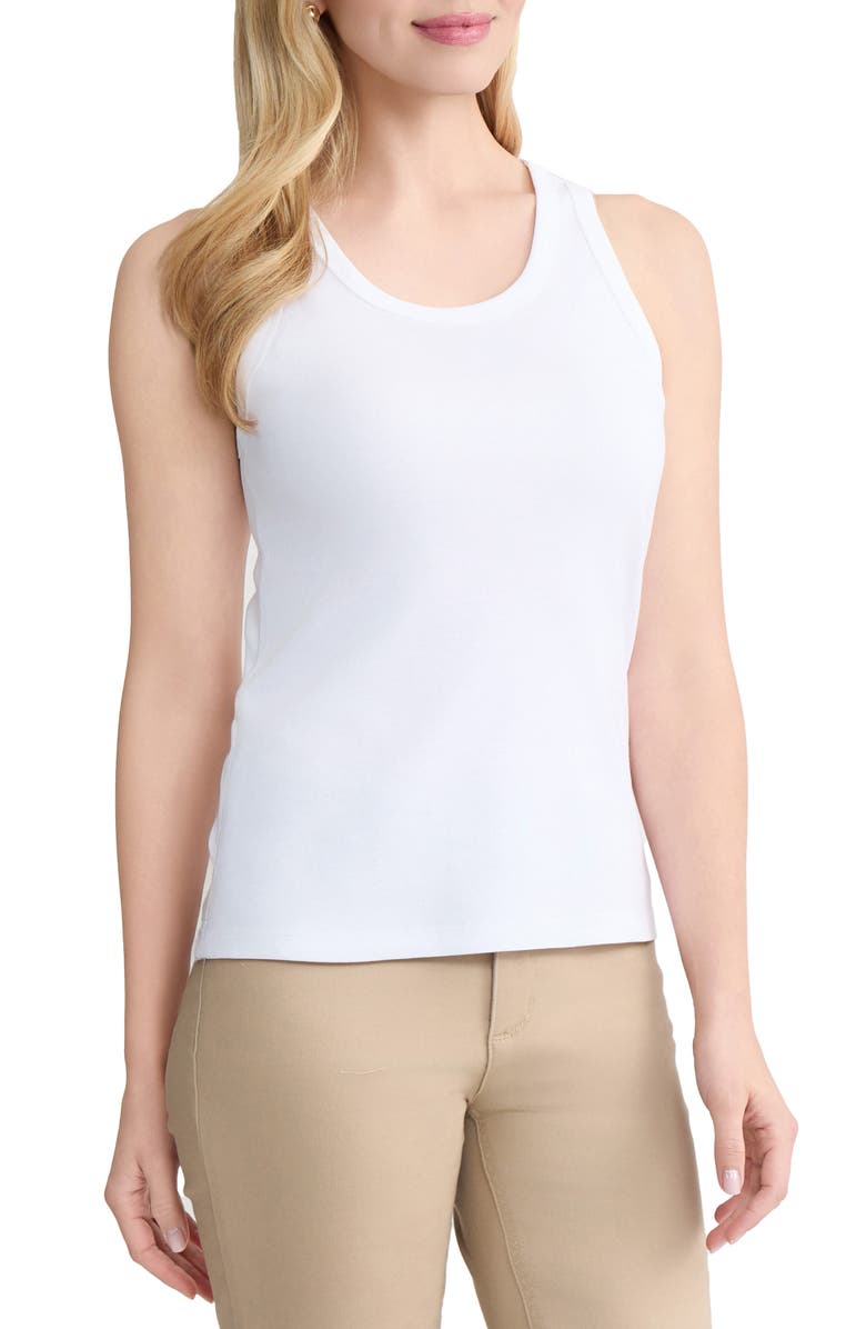 Jones New York Scoop Neck Cotton Tank, Alternate, color, Natural White