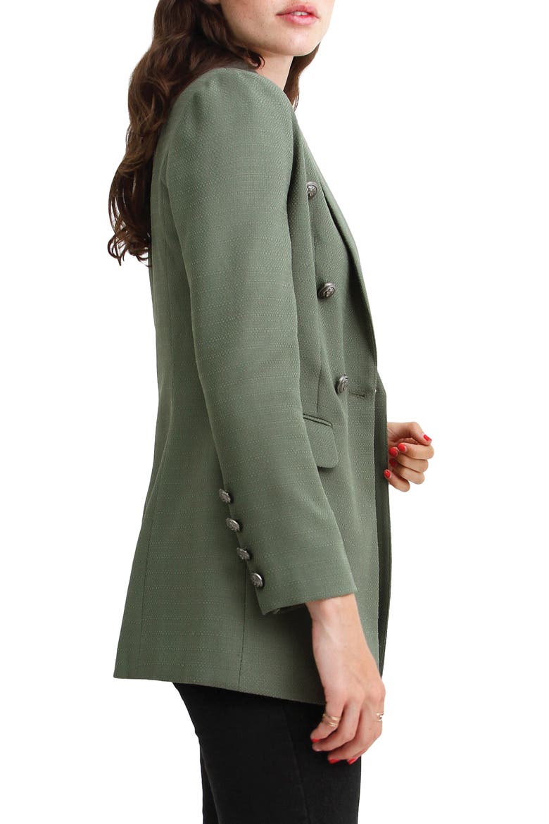 Princess Polly Textured Double-Breasted Blazer, Alternate, color, MILITARY