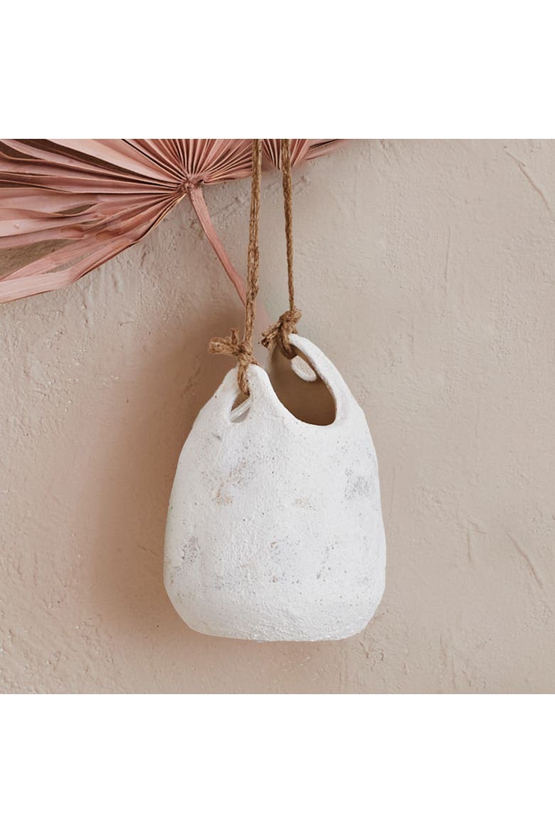 Hanging Stoneware Planter with Jute Rope Hanger and Distressed Volcano Finish, White, Alternate, color, White