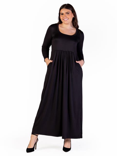 Long Sleeve Empire Waist Pocket Maxi Dress