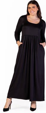 24seven Comfort Apparel Long Sleeve Empire Waist Pocket Maxi Dress