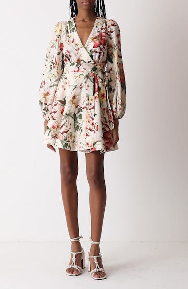 Zimmermann Lexi Floral Long Sleeve Linen Wrap Dress | Nordstromrack