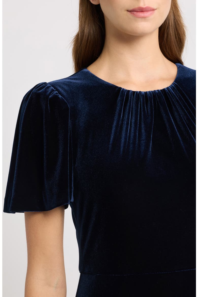 Flutter Sleeve Velvet Midi Dress, Alternate, color, NAVY