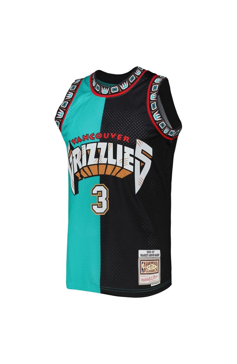 Mitchell & Ness Men's Mitchell & Ness Shareef Abdur-Rahim Turquoise/Black Vancouver Grizzlies Hardwood Classics 1996/97 Split Swingman Jersey, Alternate, color, 