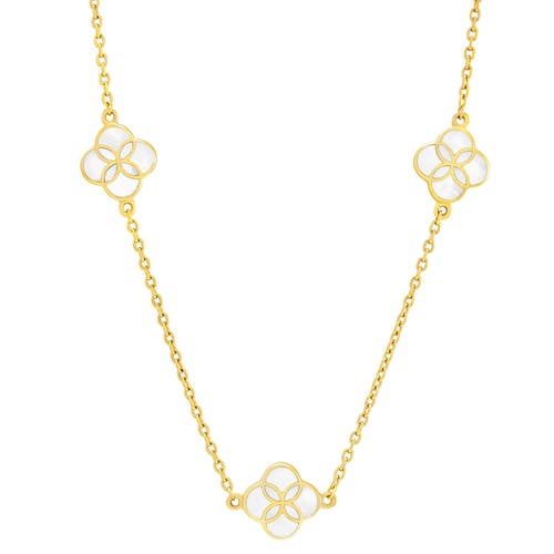 Jan Leslie Sterling With 18k Gold Overlay And Gemstones Triple Petal Station Necklace In White