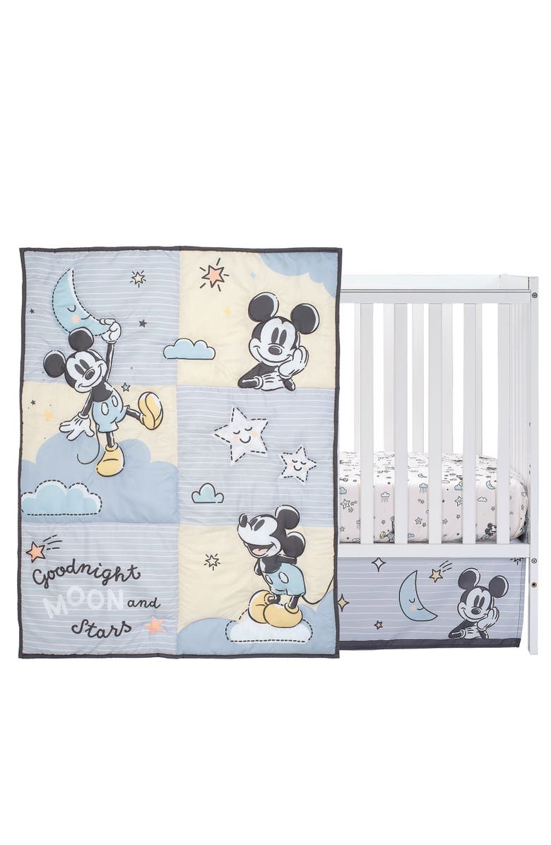 Lambs & Ivy Disney Baby Moonlight Mickey Mouse 3-Piece Nursery Crib Bedding Set, Main, color, Gray