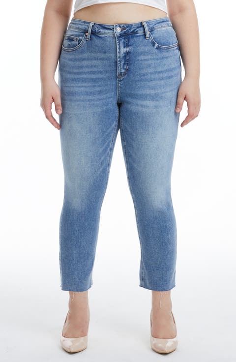 Raw Hem Ankle Skinny Jeans (Plus)
