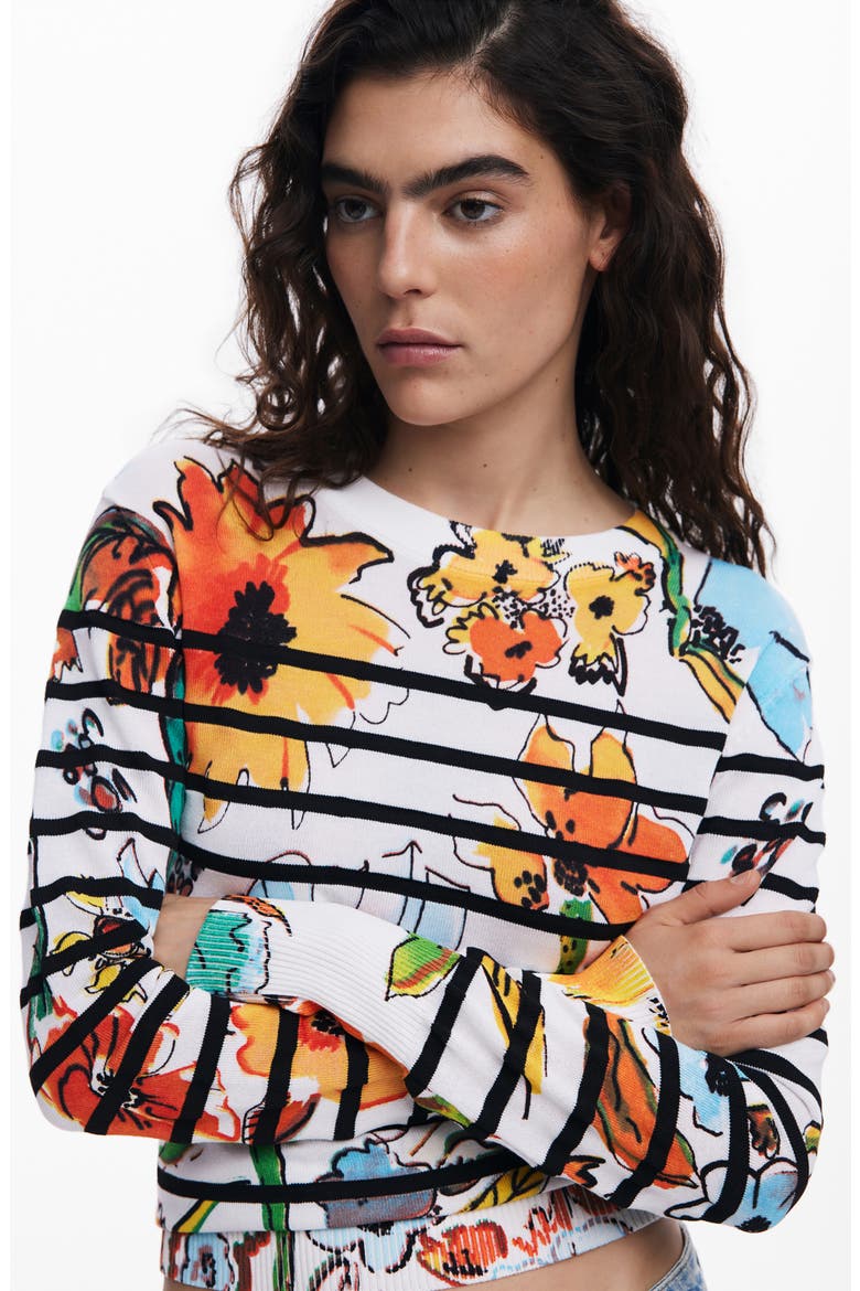 Stripe Floral Sweater, Alternate, color, WHITE MULTI