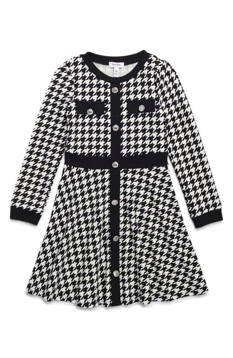 Kids' Houndstooth Long Sleeve Dress