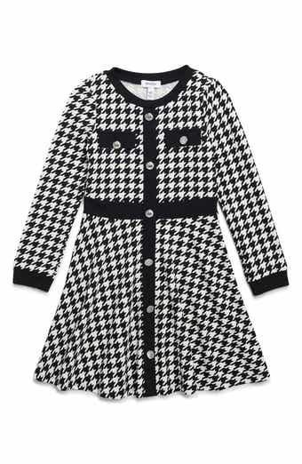 Kids' Houndstooth Long Sleeve Dress