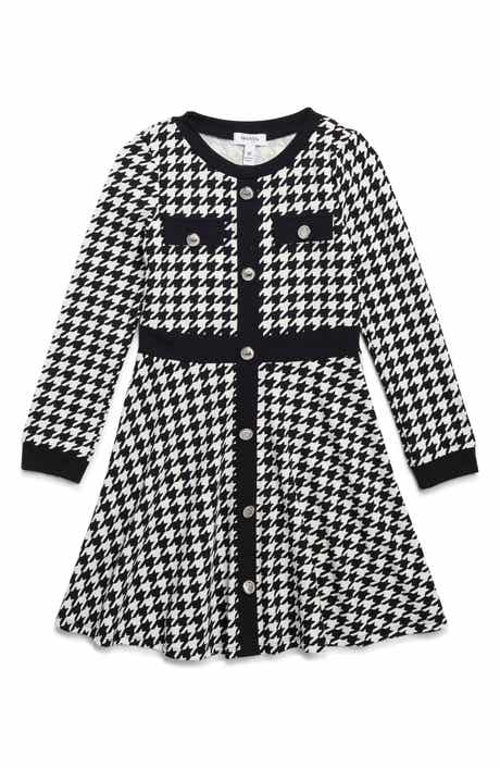 Kids' Houndstooth Long Sleeve Dress