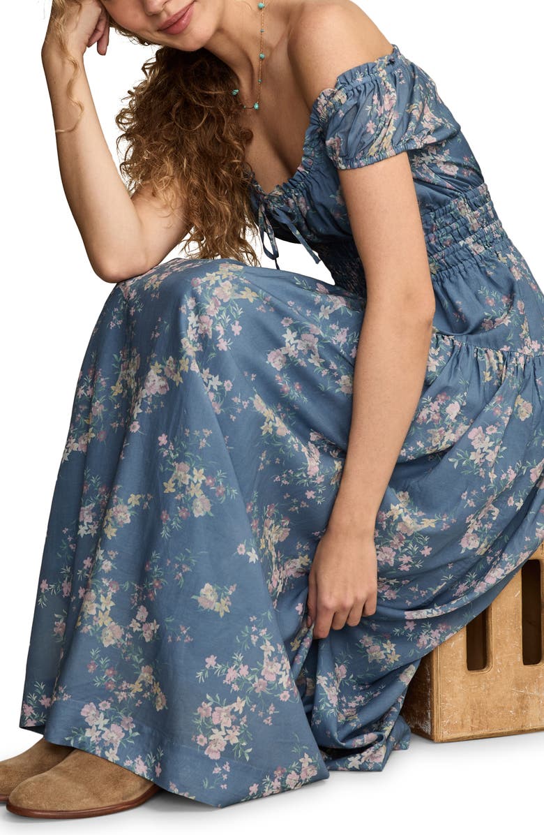 Lucky Brand Floral Smock Waist Cotton Blend Midi Dress, Alternate, color, 