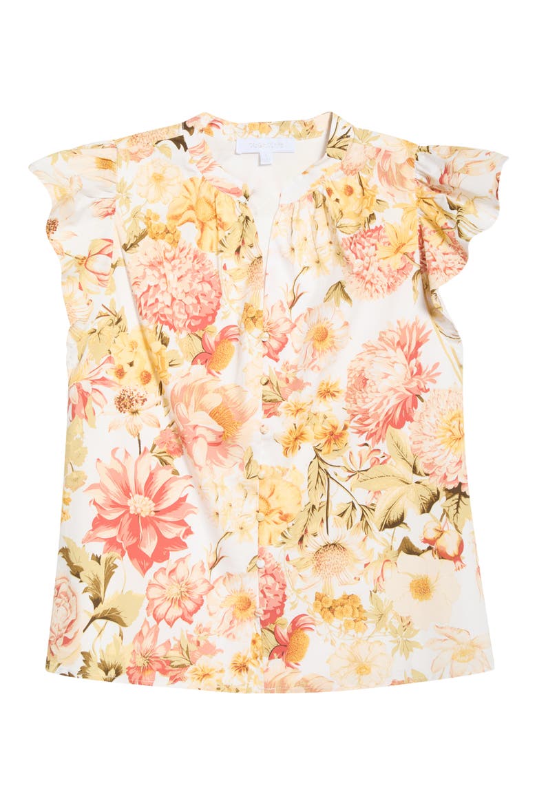 Zury Floral Everly Split Neck Stretch Cotton Top, Alternate, color, CORAL-MULTI