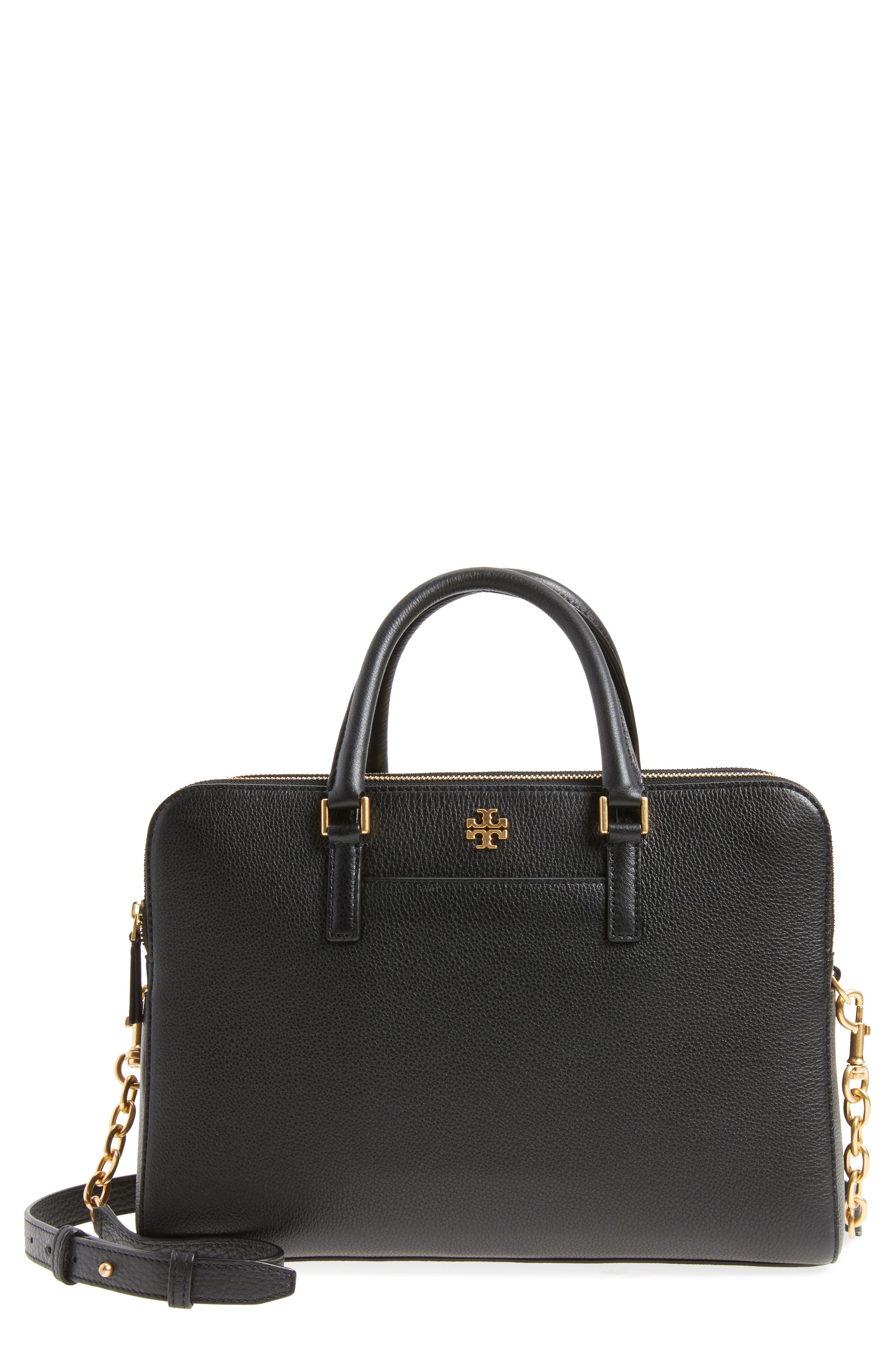 Tory Burch Georgia Double Zip Pebbled Leather Satchel, Main, color, 