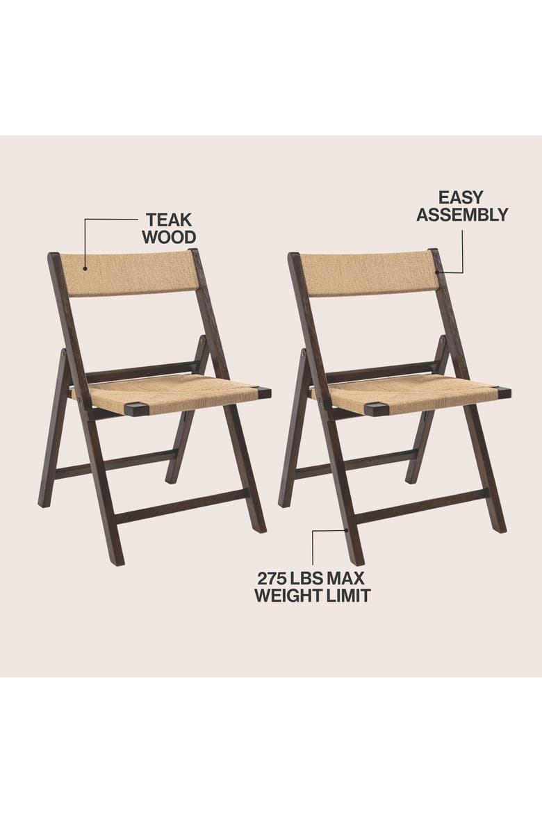 Kiawah Coastal Woven Seagrass and Wood Folding Chair, Indoor Space-Saving Armless Chair for Dining or Living Room, Alternate, color, Dark Brown