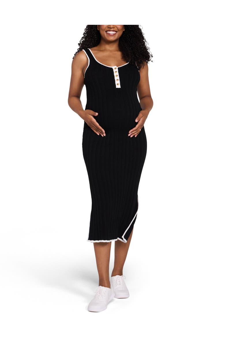 MOTHERHOOD MATERNITY Sleeveless Nursing Henley Midi Dress, Main, color, Black & White