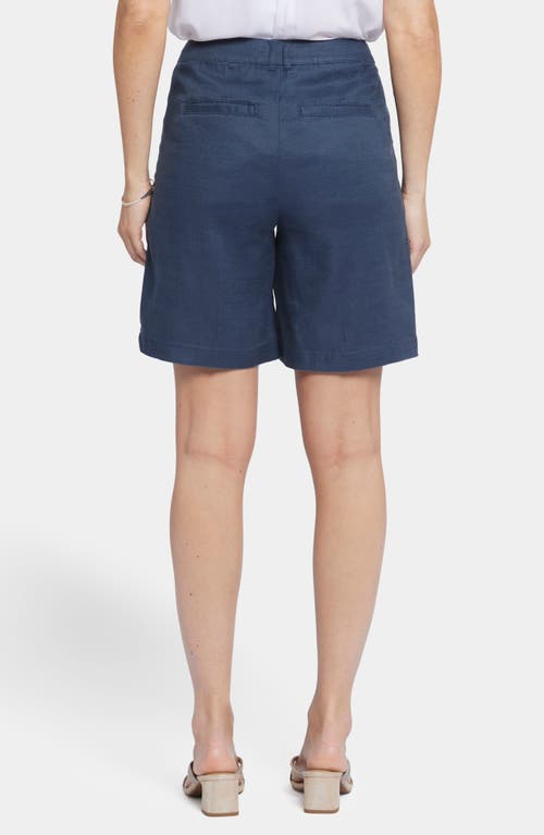 Nydj Relaxed Pleated Linen Blend Shorts In Oxford Navy