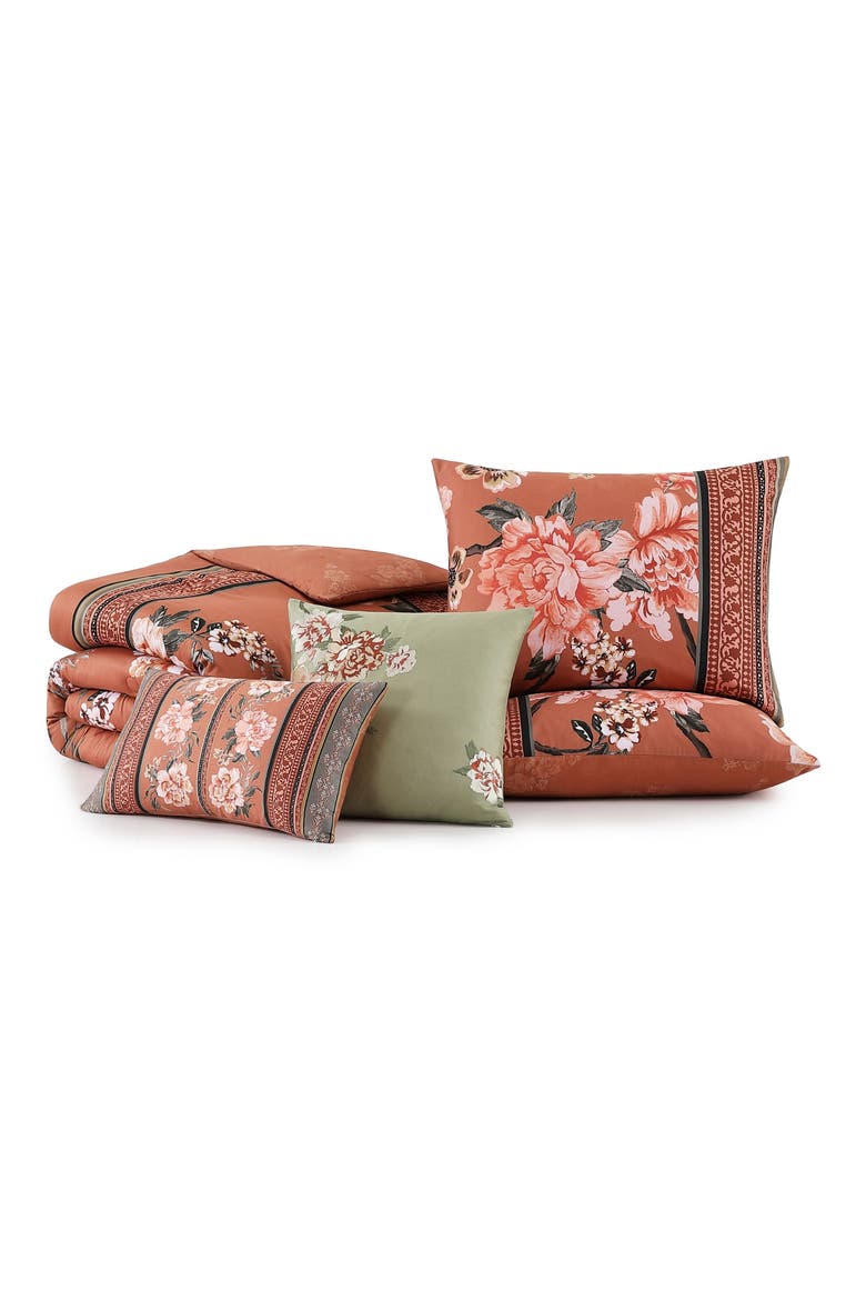Rossana Floral Cotton Sateen 5-Piece Comforter Set, Alternate, color, ORANGE