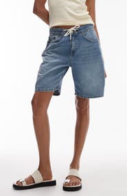 Topshop Drawstring Denim Shorts