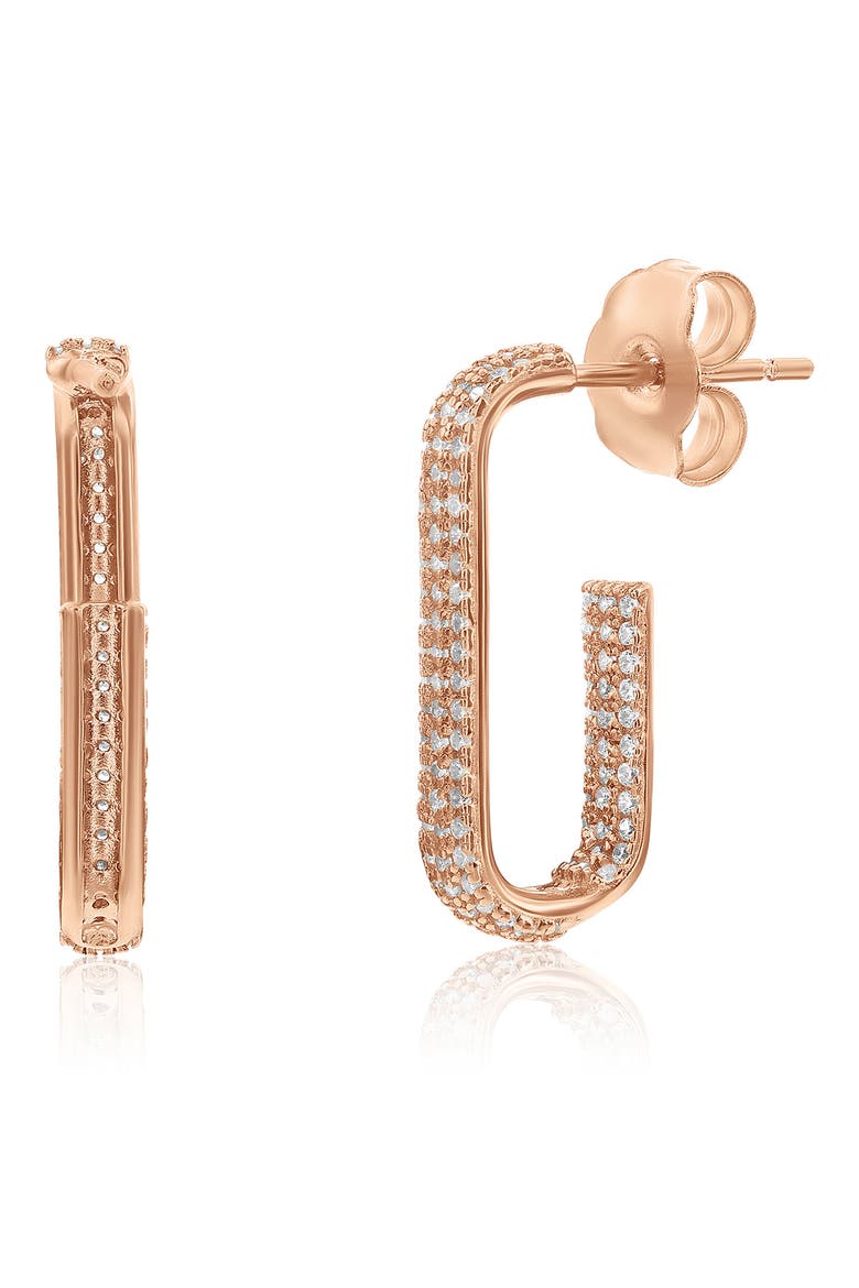 Pavé Cubic Zirconia Open Paper Clip Hoop Earrings, Alternate, color, PINK