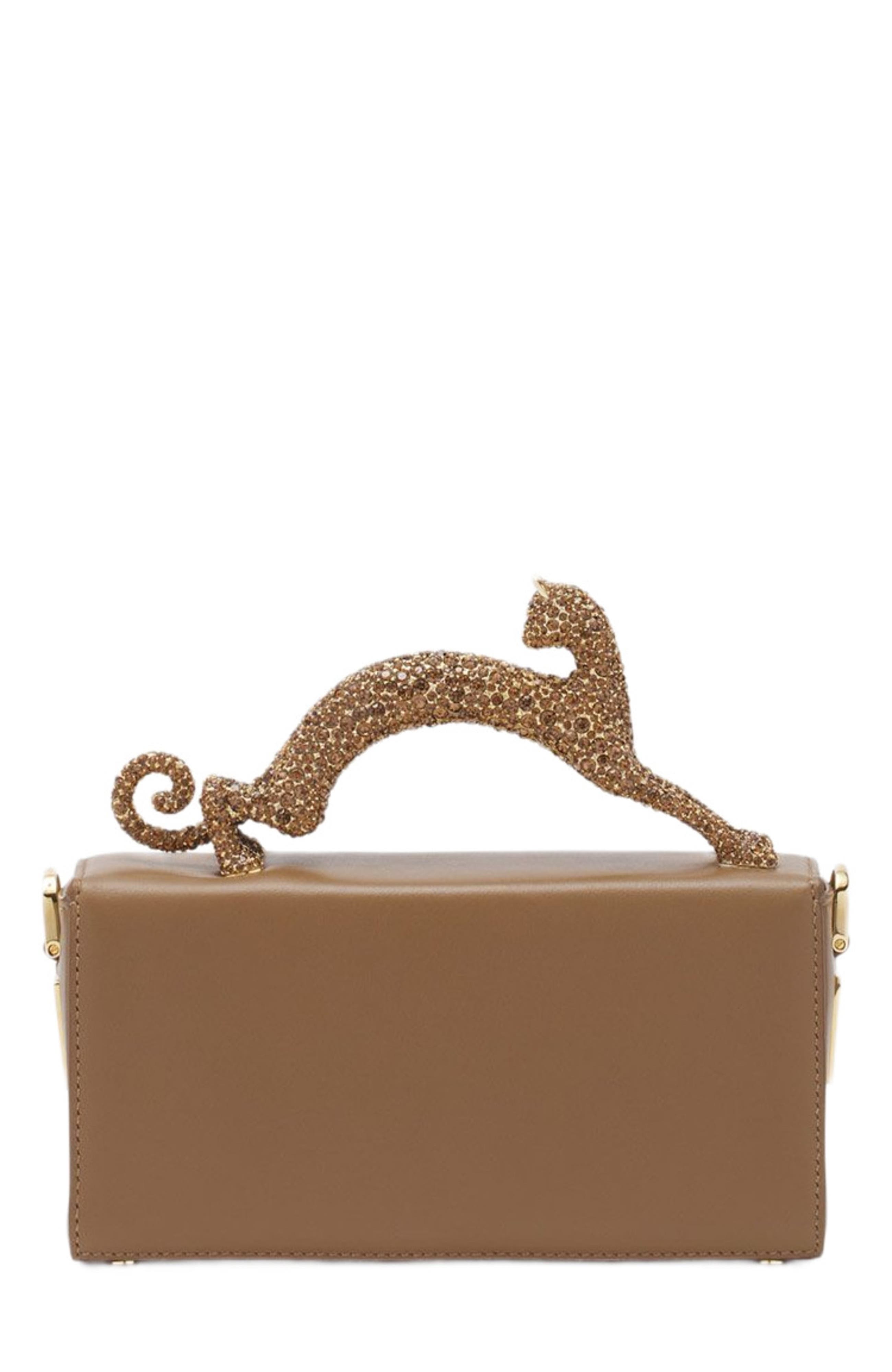 Lanvin Nano Pencil Cat Bag In Leather And Rhinestone, Alternate, color, 