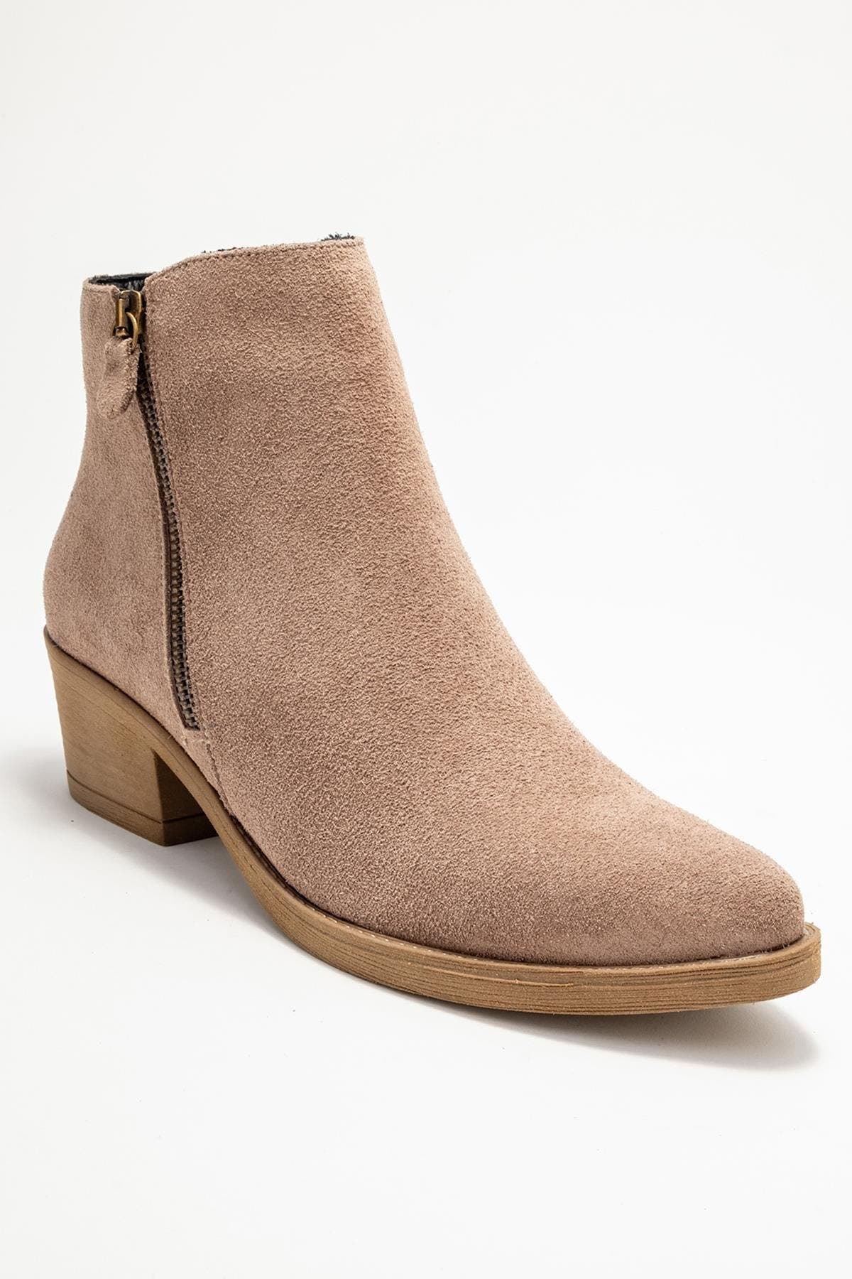 Jayer Leather Double-Zip Block Heel Boot, Alternate, color, Light Brown Suede Leather