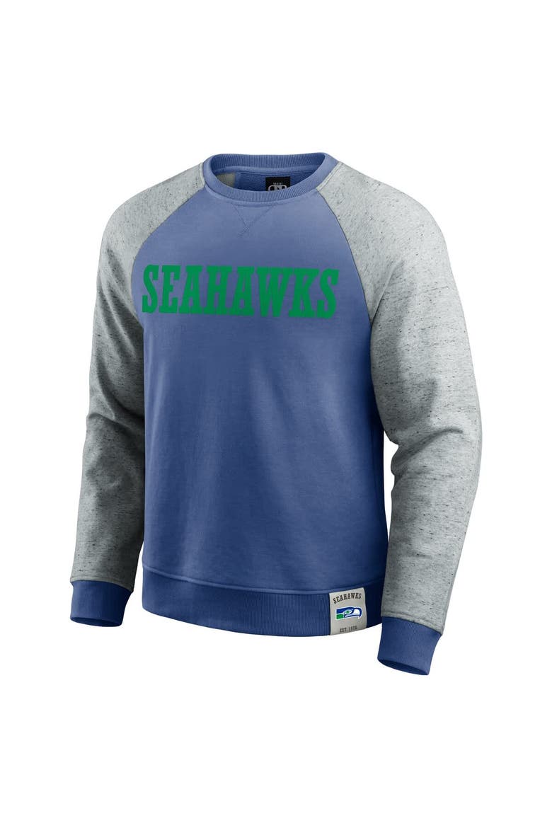 Men's Darius Rucker Collection by Fanatics Royal/Heather Gray Seattle Seahawks Throwback Color Block Raglan Pullover Sweatshirt, Alternate, color, Royal