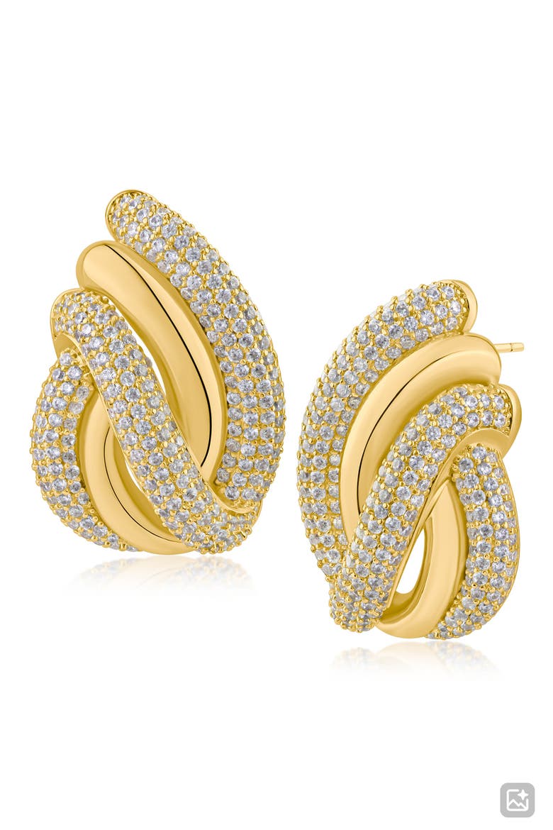 Pavé Cubic Zirconia Swirl Earrings, Main, color, GOLD PLATED